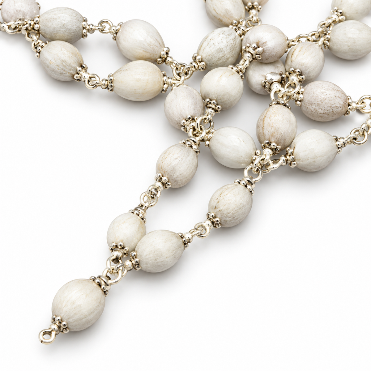 Vaijayanti Mala - white - with silver 108+1