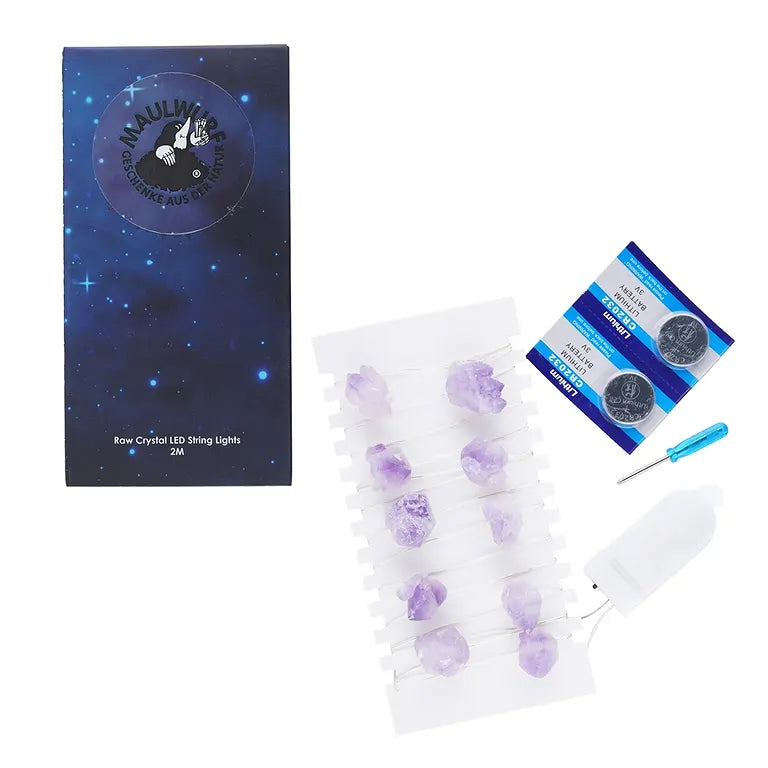 Amethyst Kristall-Lichterkette – Handgeschliffene Natursteine, warmes LED-Licht