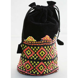 Pochi bag made of velvet - with beautiful hand embroidered pearl border