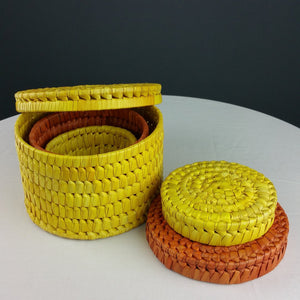 Beautiful storage boxes made of palm leaves 3-piece