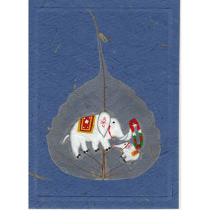 Postcard leaf with pair of elephants, fair-trade