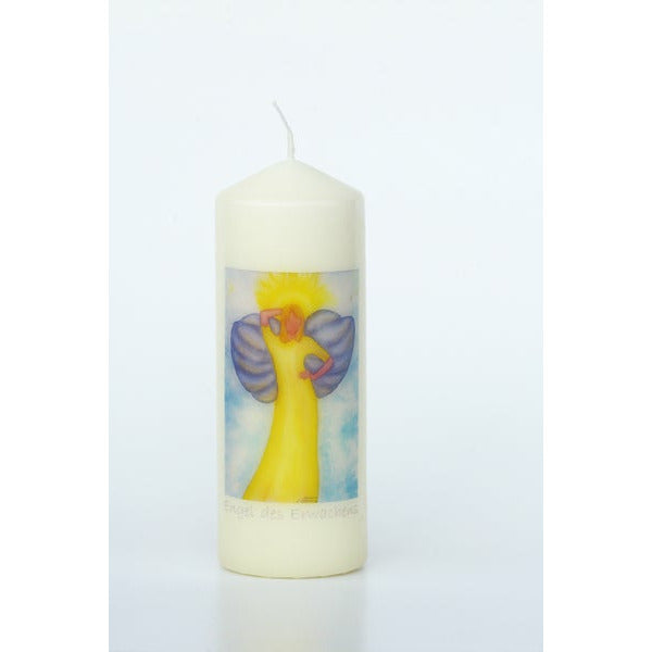 Enchanting angel candle "Awakening", motif applied by hand