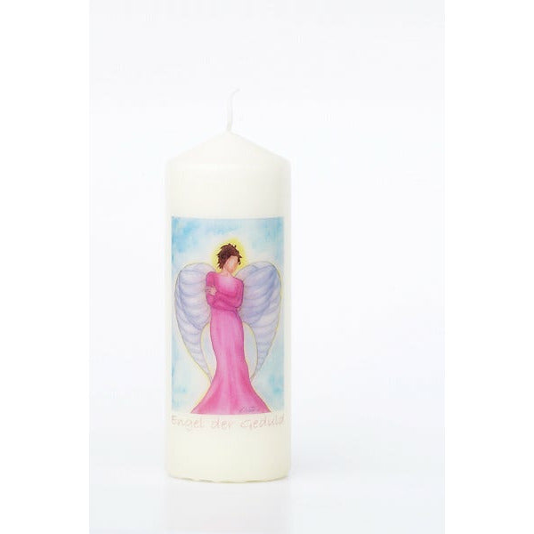 Enchanting angel candle "Patience", motif applied by hand