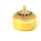 Boîte de richesse Lakshmi - Perles indiennes Chirma + Rudraksha 7 yeux, dans une boîte en laiton