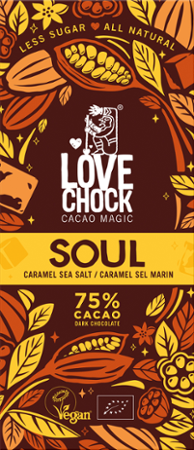 NEU Lovechock Soul Tafeln, Zartbitterschokolade mit Karamell, Maulbeere, Meersalz und Inulin, SOUL