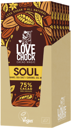 NEU Lovechock Soul Tafeln, Zartbitterschokolade mit Karamell, Maulbeere, Meersalz und Inulin, SOUL