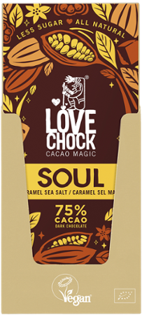 NEU Lovechock Soul Tafeln, Zartbitterschokolade mit Karamell, Maulbeere, Meersalz und Inulin, SOUL