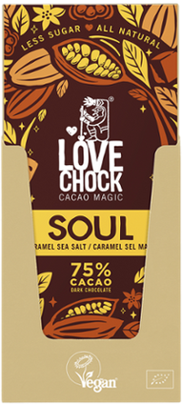 NEU Lovechock Soul Tafeln, Zartbitterschokolade mit Karamell, Maulbeere, Meersalz und Inulin, SOUL