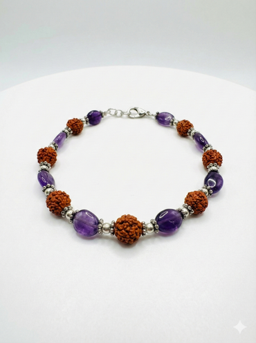 Bastante pulsera - con amatista y rudraksha