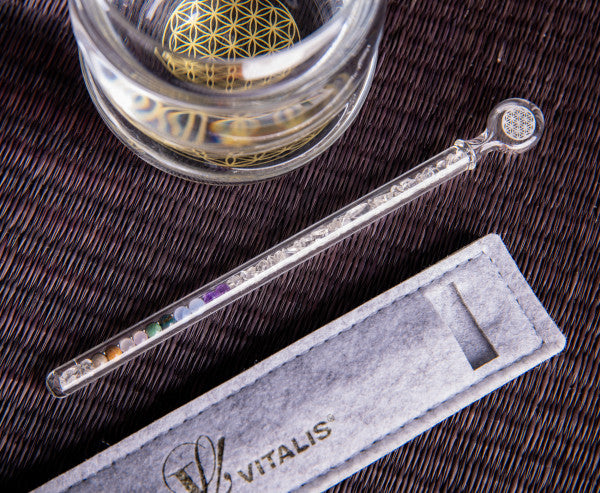 Kristall-Vitalstab – 5 Elemente Mischung mit Blume des Lebens
