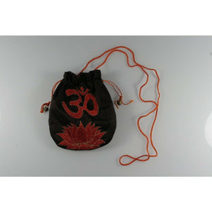 Aufbewahrungsbeutel mit Om und Lotus klein - braun