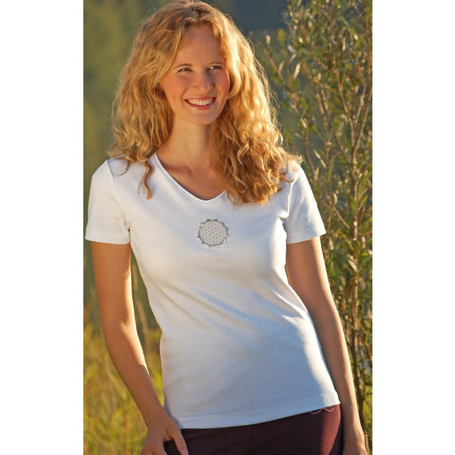 T-Shirt Kurzarm - Blume des Lebens weiß